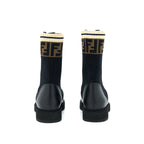FENDI Size 37 Black Leather Biker Boots With Stretch Fabric SHW