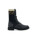 FENDI Size 37 Black Leather Biker Boots With Stretch Fabric SHW
