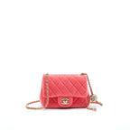 CHANEL Velvet Quilted Mini Square Pearl Crush Flap Bag Pink
