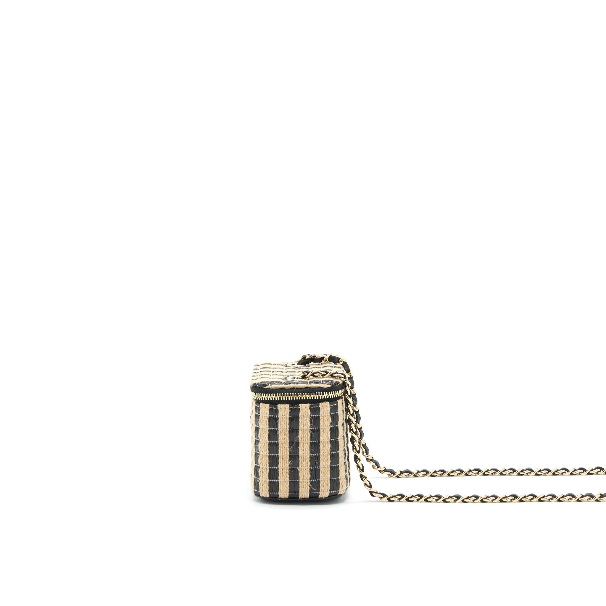 Chanel Small Vanity with Chain raffia Black Beige stripe