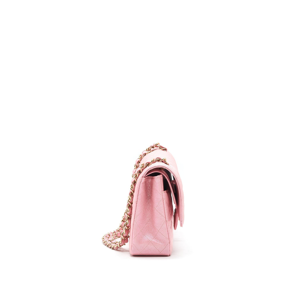 Chanel Iridescent Pearly Pink Medium Classic Double Flap Bag Caviar with LGHW