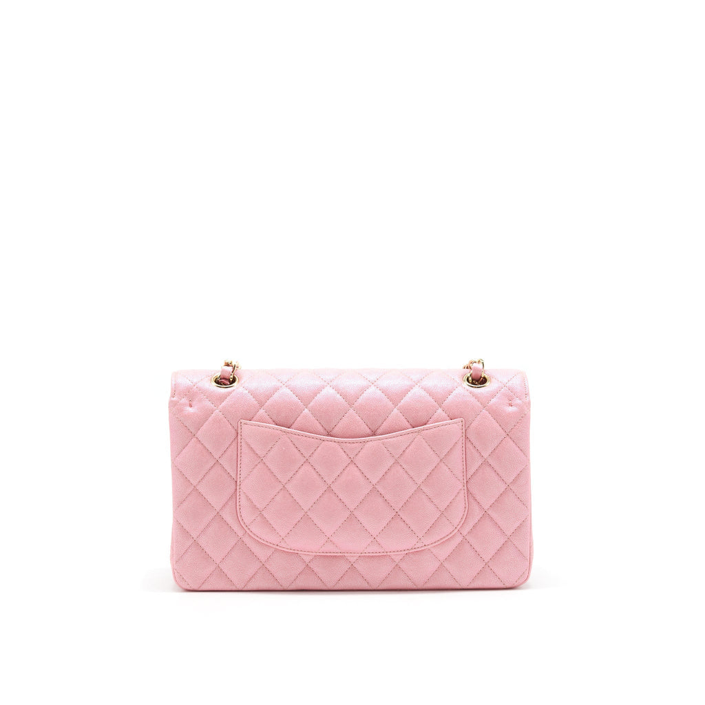 Chanel Iridescent Pearly Pink Medium Classic Double Flap Bag Caviar with LGHW