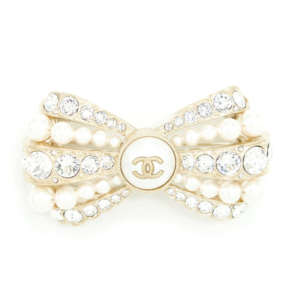 Chanel Bow Brooch With Pearls And Crystals LGHW