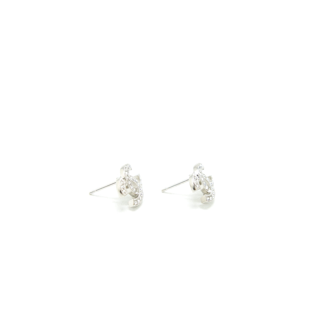 Chanel Classic Mini CC Logo Earrings Silver Tone