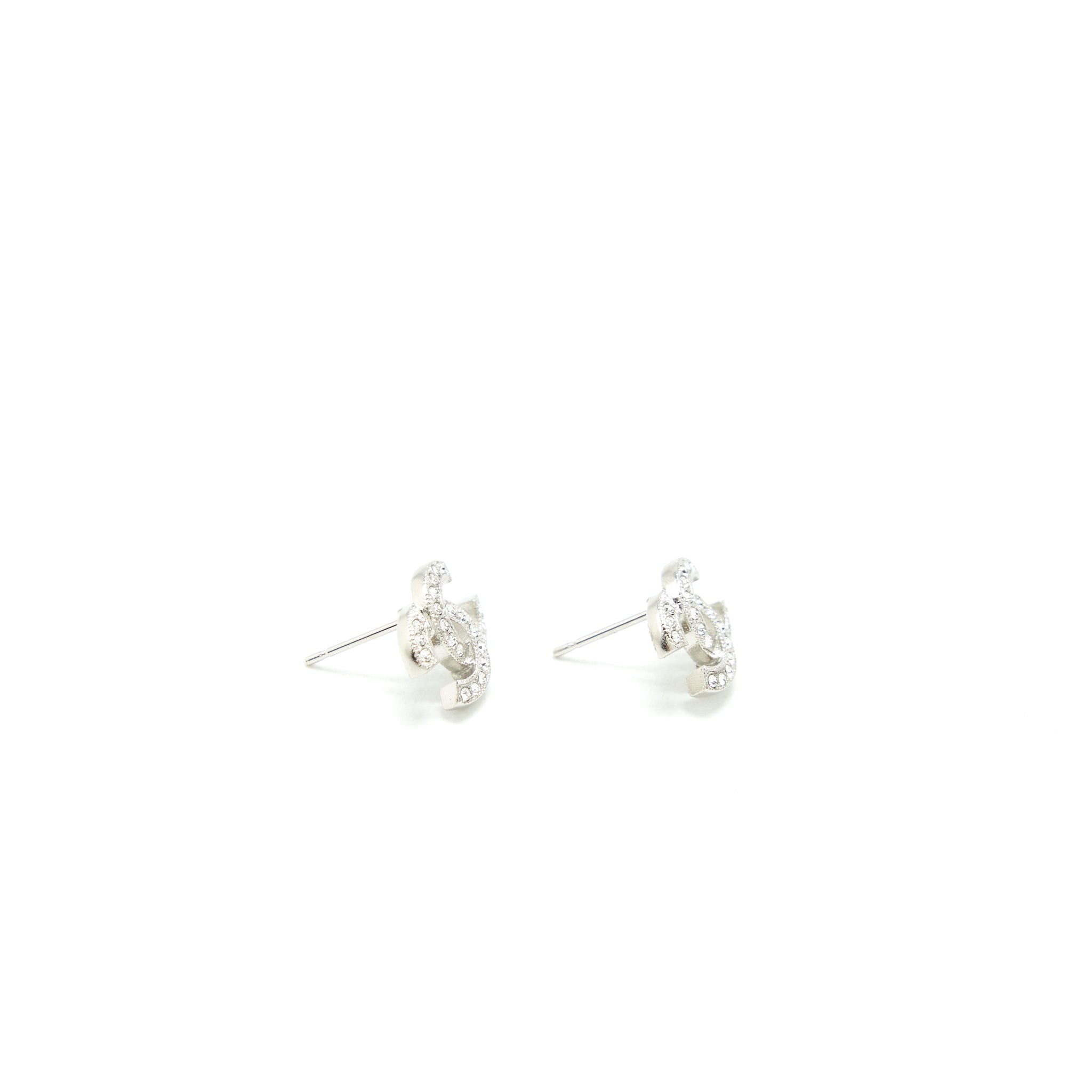 Chanel Classic Mini CC Logo Earrings Silver Tone