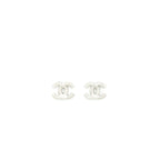 Chanel Classic Mini CC Logo Earrings Silver Tone