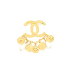Chanel 20A Seasonal CC Logo Pearls And Button Brooch Gold