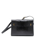 Saint Laurent Manhattan Shoulder Bag Crocodile-Embossed Black GHW