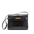 Saint Laurent Manhattan Shoulder Bag Crocodile-Embossed Black GHW