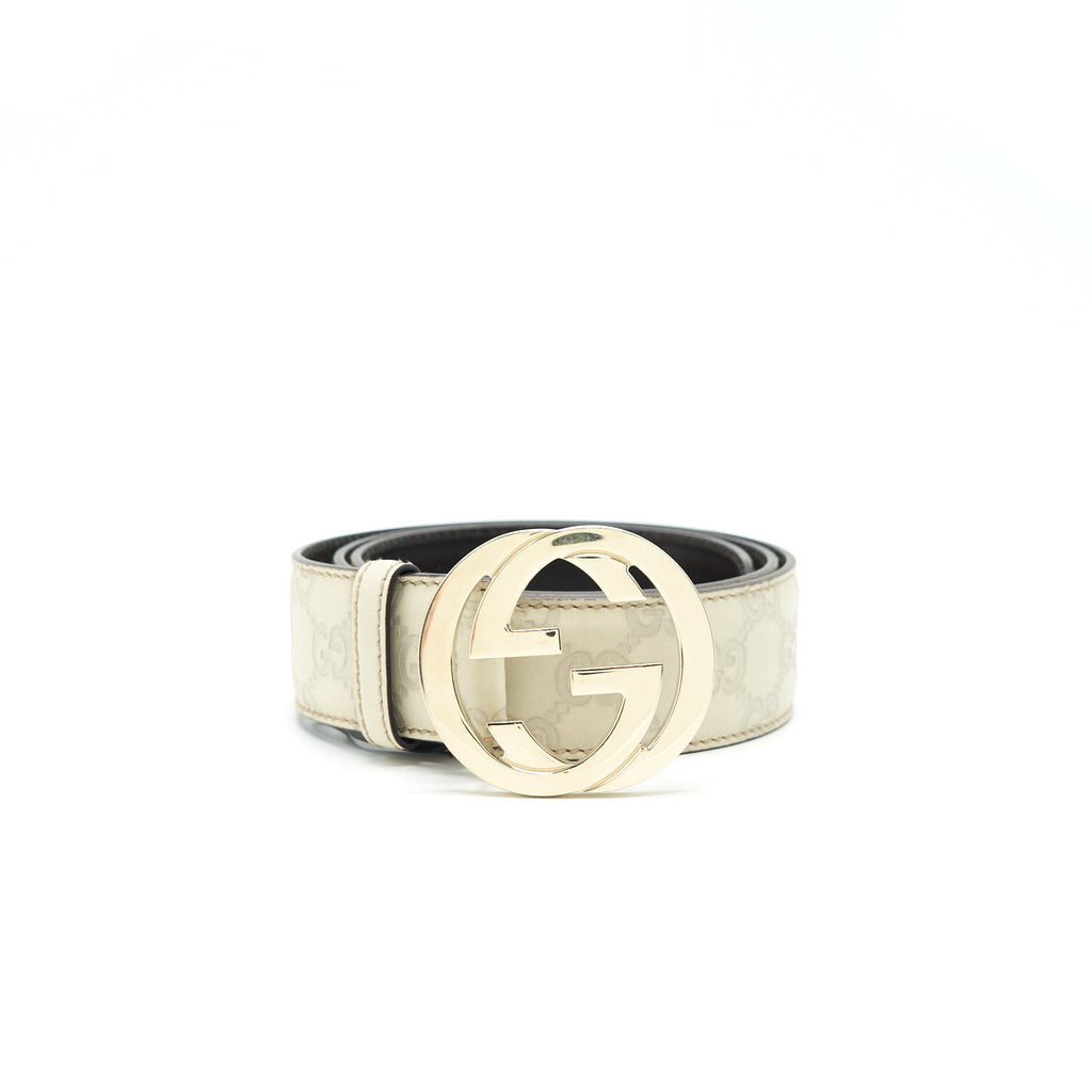 Gucci GG Buckle Leather Belt White Size90