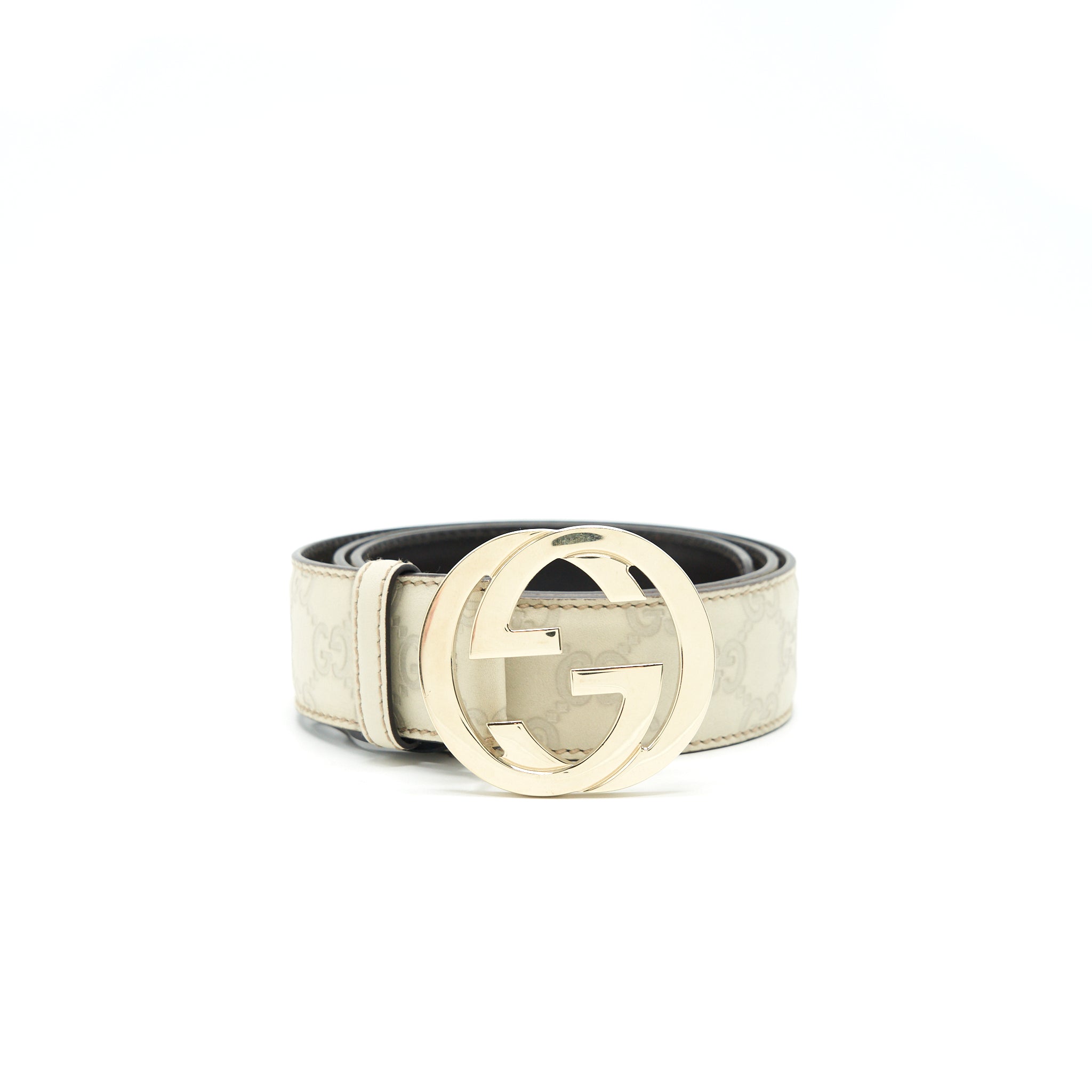 Gucci GG Buckle Leather Belt White Size90