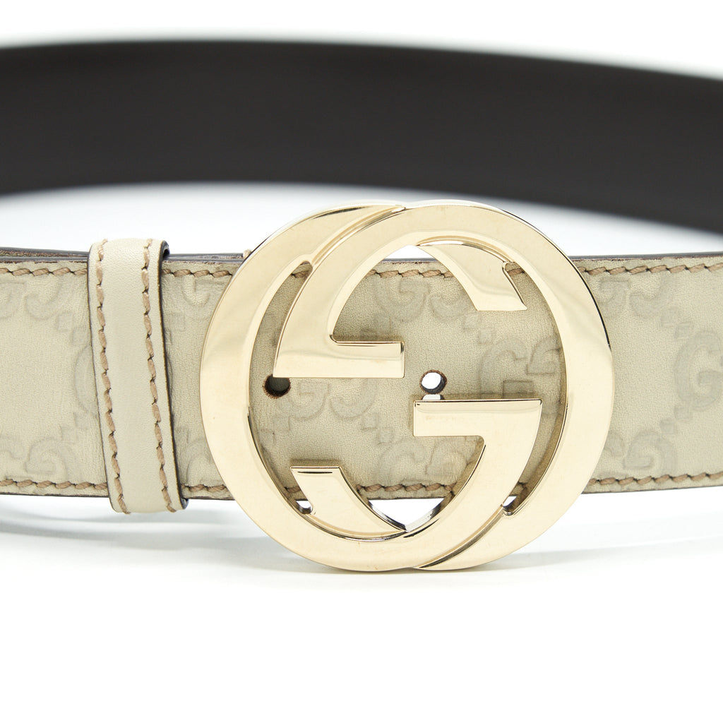 Gucci GG Buckle Leather Belt White Size90