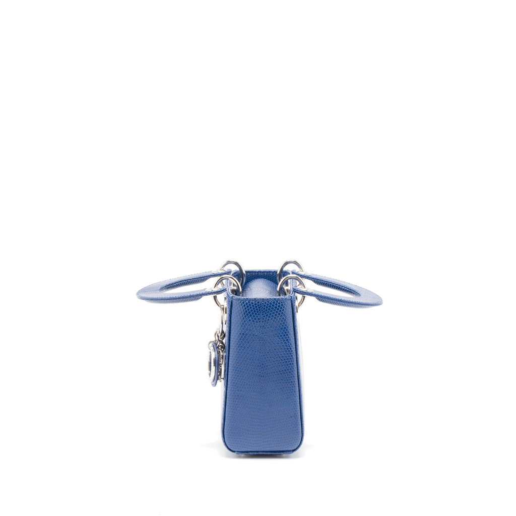 Dior Mini Lady Dior Lizard Blue Crystal SHW