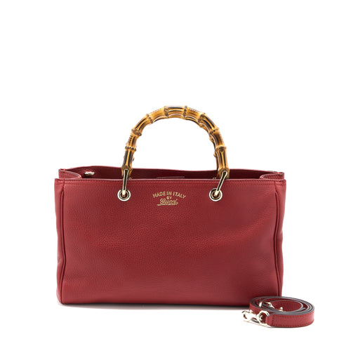 Gucci Crossbody Tote Bag Bamboo Handle Calfskin Red LGHW
