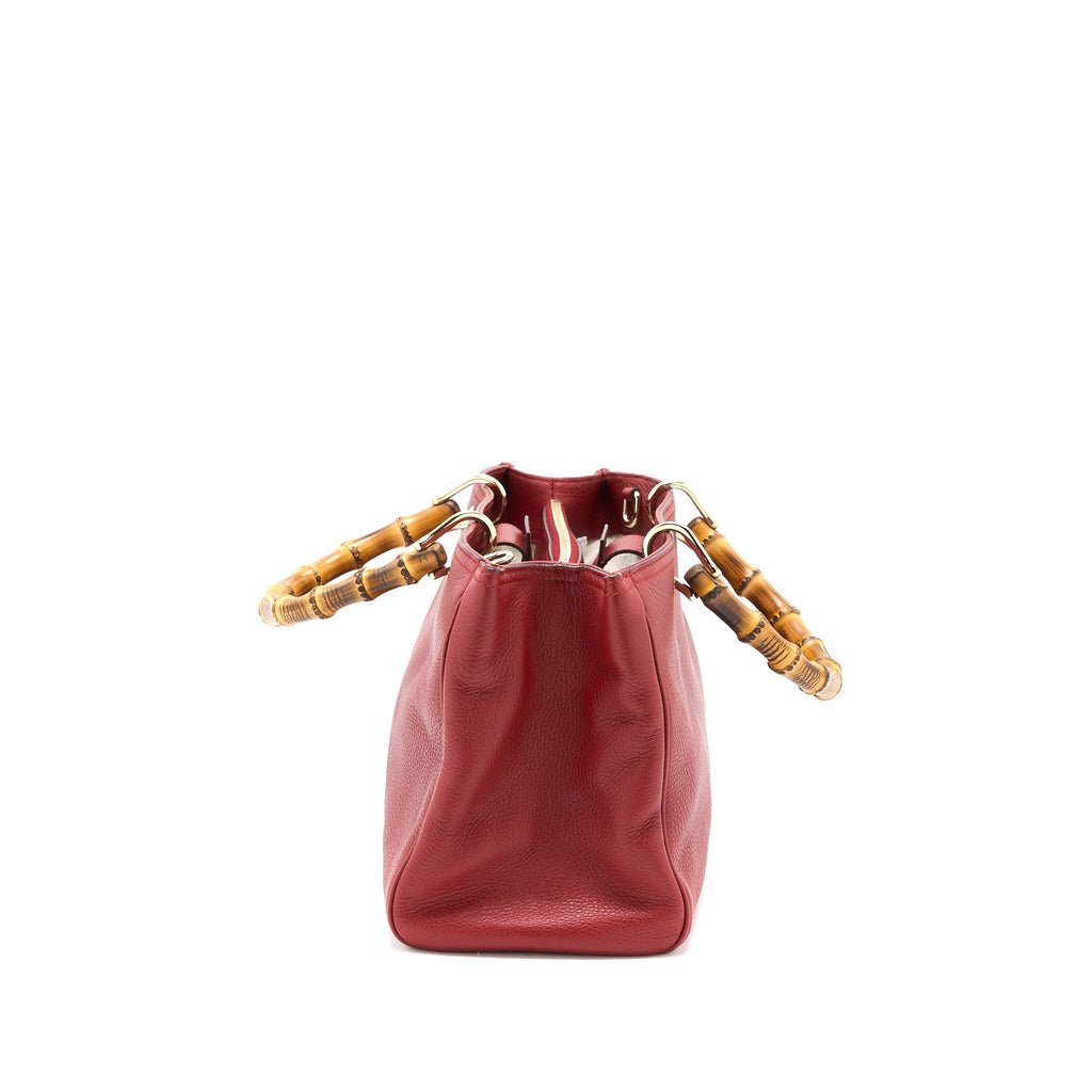 Gucci Crossbody Tote Bag Bamboo Handle Calfskin Red LGHW