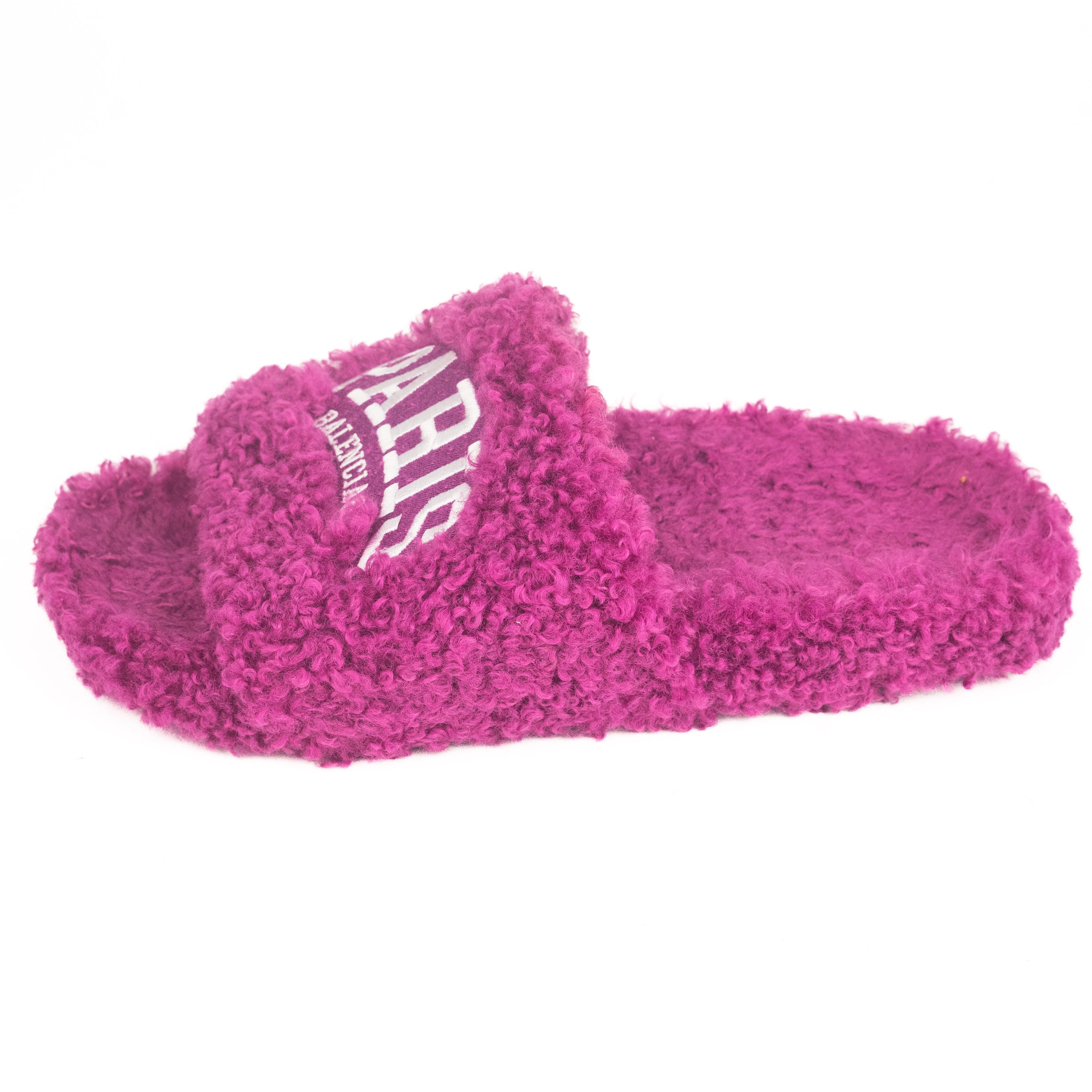 Balenciaga Furry Slide Sandal in Dark Fuschia