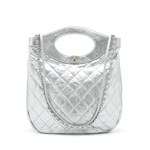 Chanel Small 31 Bag Quilted Crumpled Calfskin Metallic Silver SHW