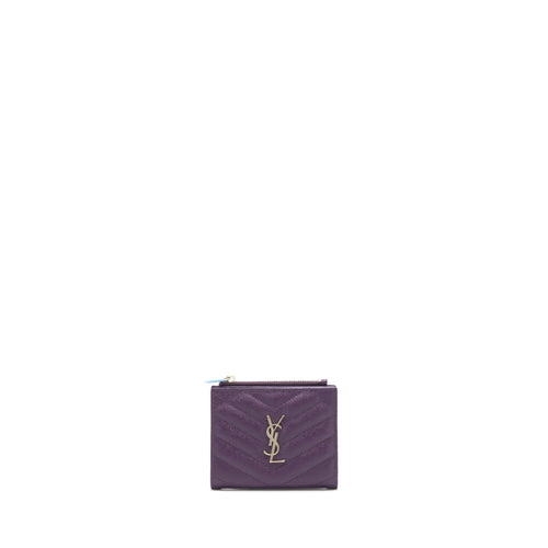 Saint Laurent Quilted Monogram Bi-fold Wallet Dark Purple SHW