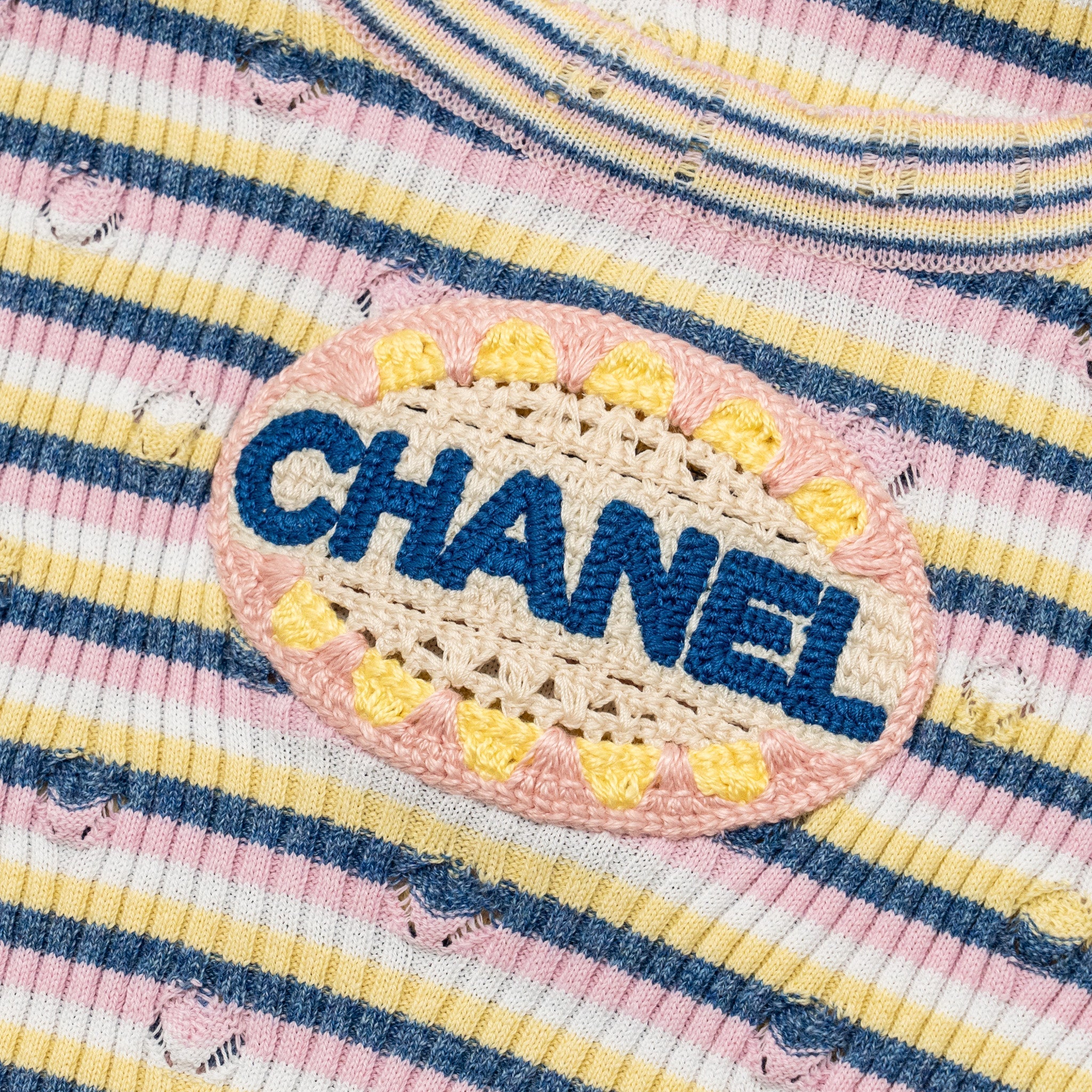 Chanel Size 38 Letter Logo Short Sleeve Knit T-shirt Cotton/Paper Multicolour