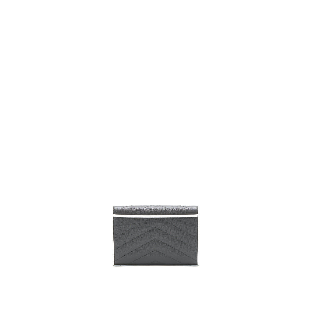 Saint Laurent Small Flap Wallet Grained Calfskin Grey/White SHW