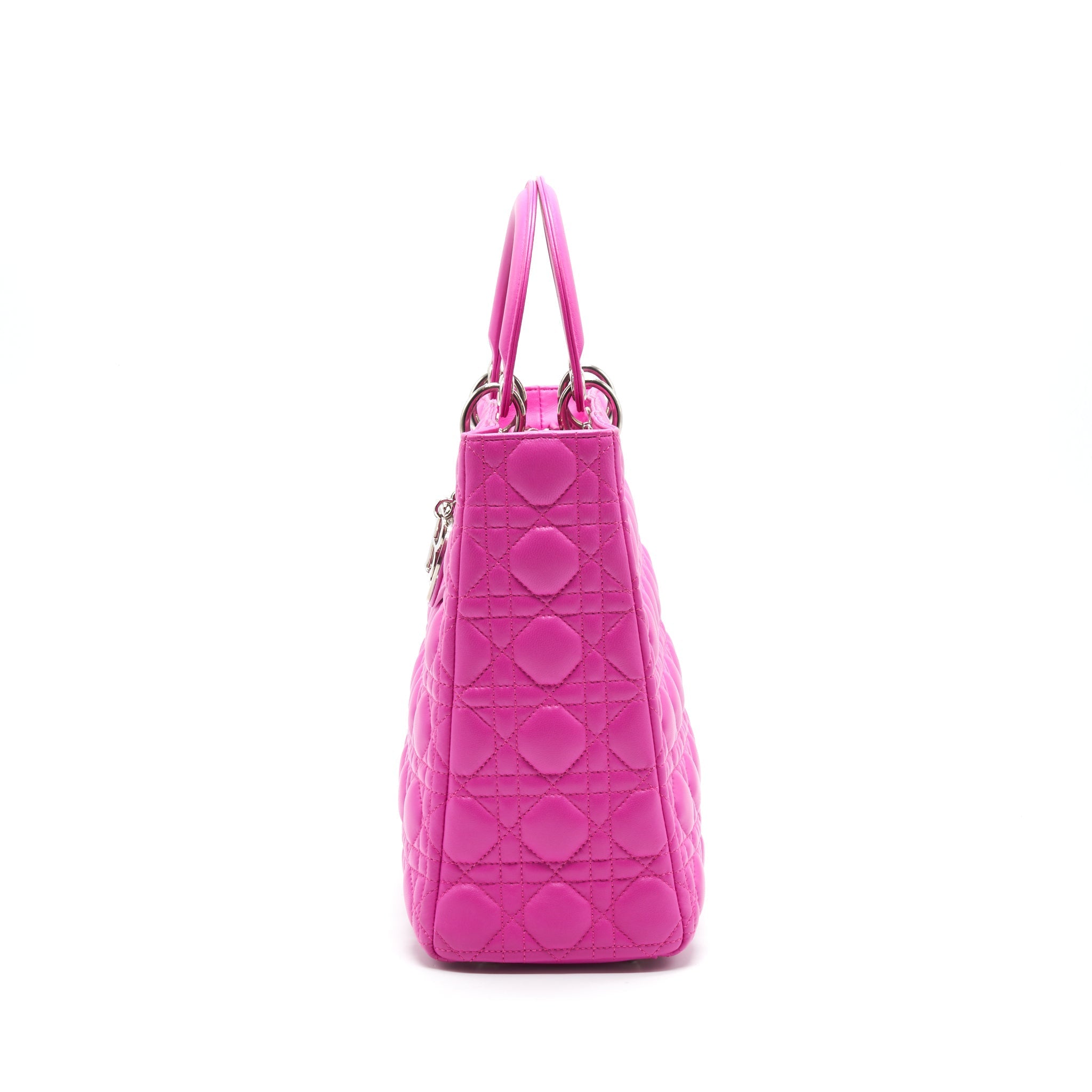 DIOR LARGE LADY DIOR LAMBSKIN BAG IN HOT PINK