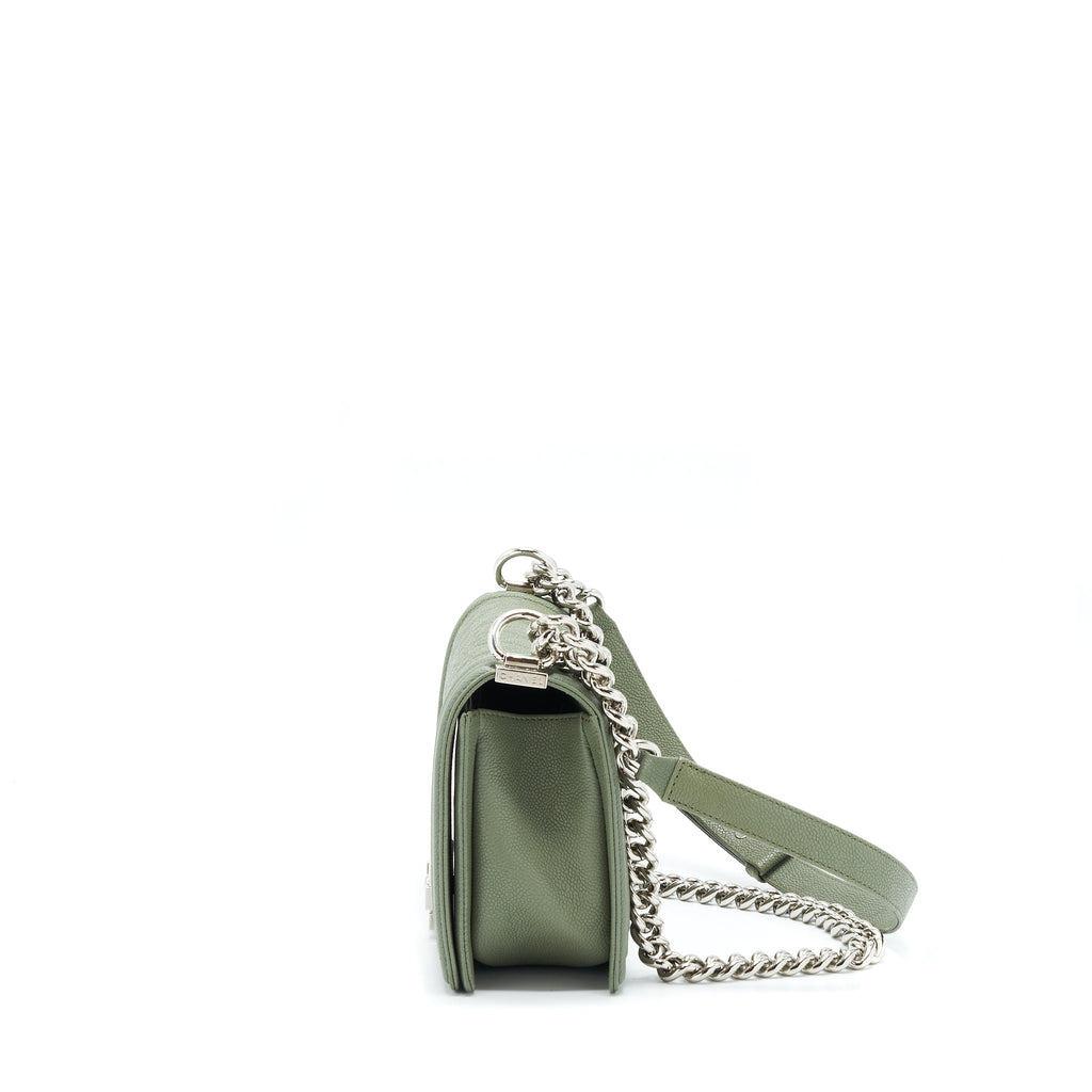 Chanel Medium Boy Bag Caviar Light Green SHW