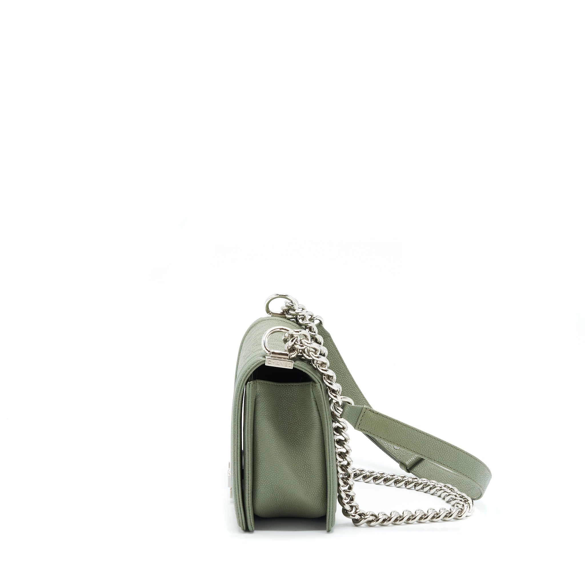 Chanel Medium Boy Bag Caviar Light Green SHW