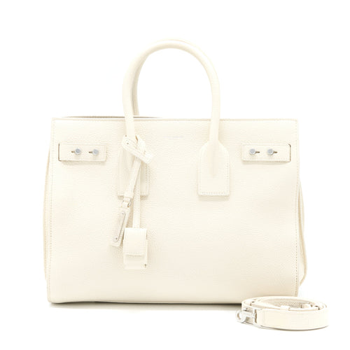 Saint Laurent Sac De Jour Tote Bag Calfskin White SHW