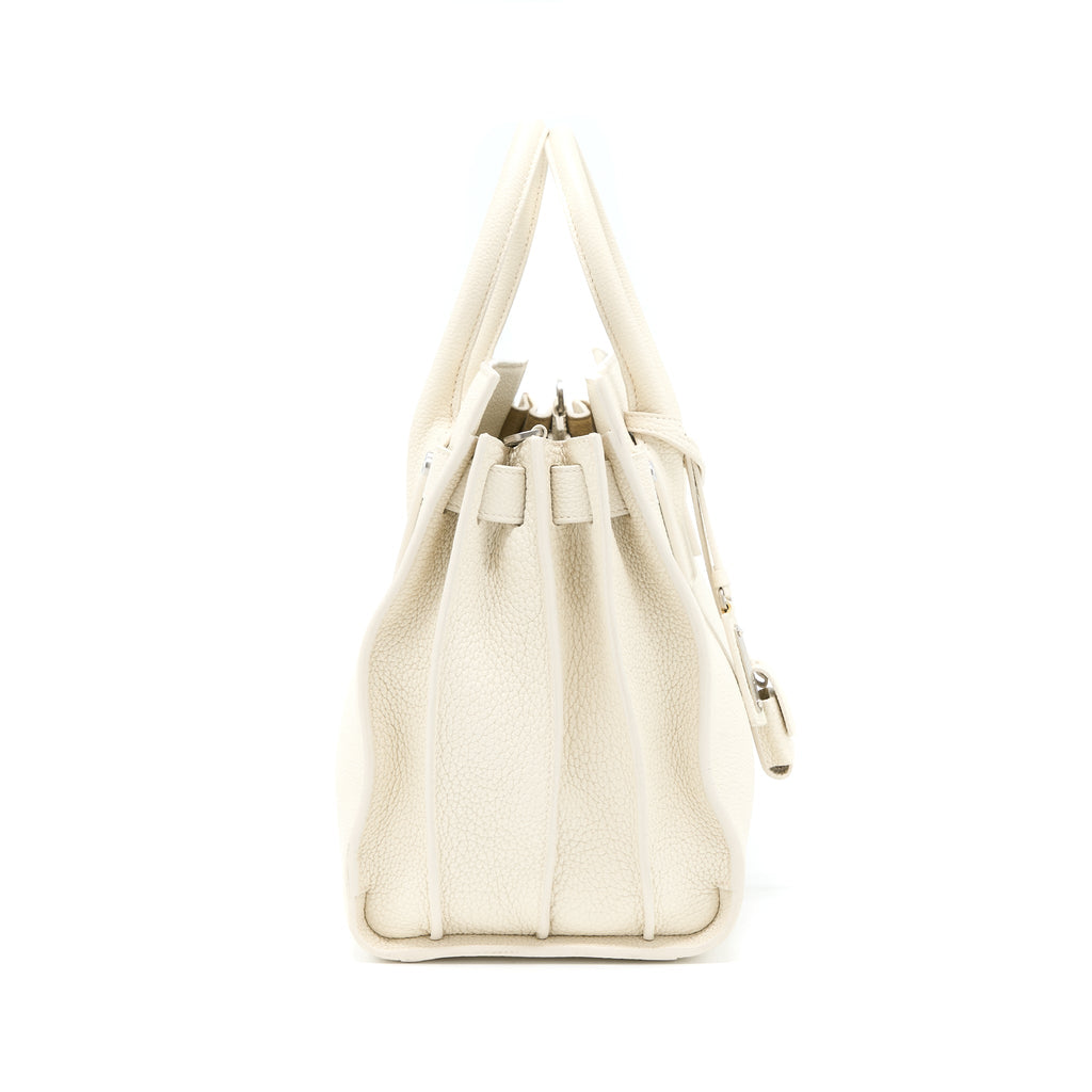 Saint Laurent Sac De Jour Tote Bag Calfskin White SHW