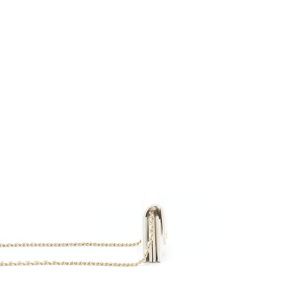 Chanel 21B Card Holder On Chain Caviar White LGHW