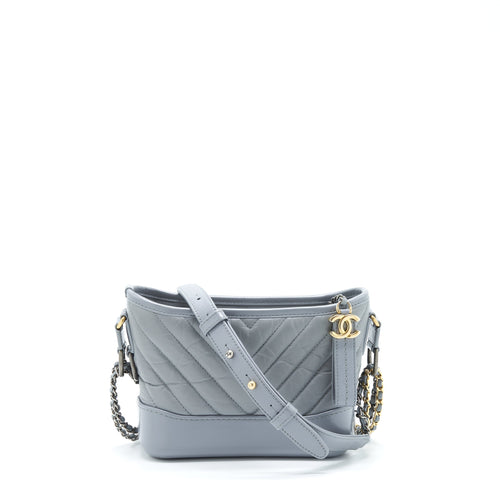 Chanel Chevron Small Gabrielle Hobo Bag Grey With Multicolour Hardware