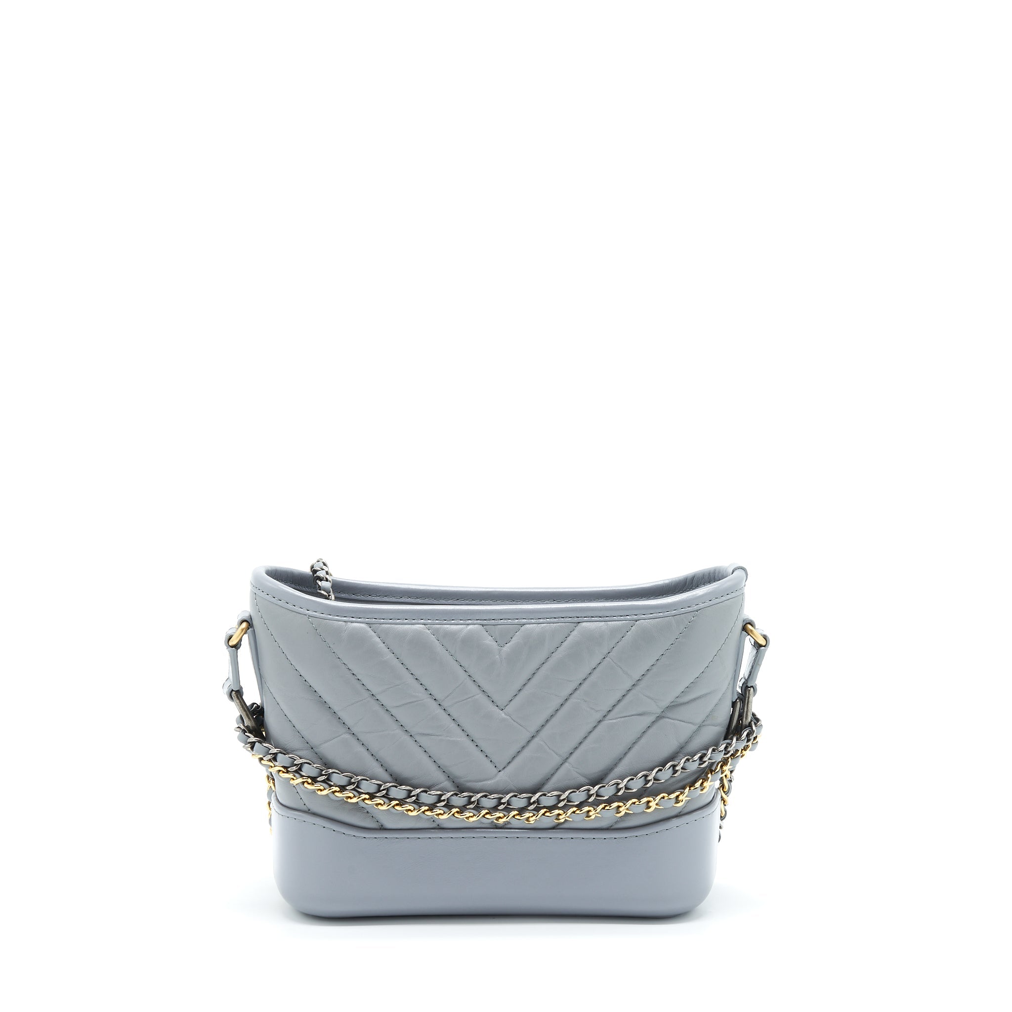 Chanel Chevron Small Gabrielle Hobo Bag Grey With Multicolour Hardware