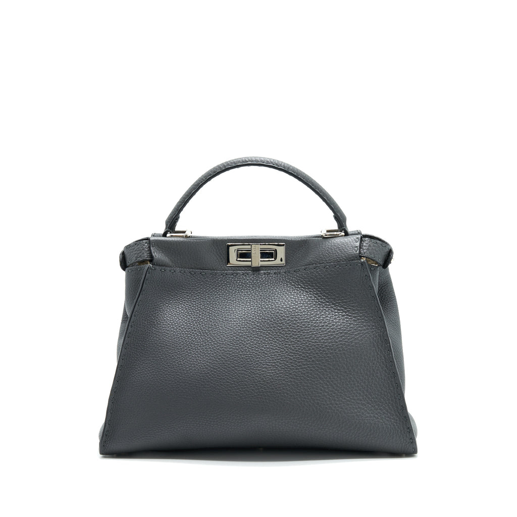 Fendi Grained Calfskin Medium Peekaboo Tote Bag Dark Grey SHW