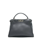 Fendi Grained Calfskin Medium Peekaboo Tote Bag Dark Grey SHW