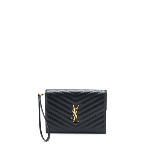 Saint Laurent/YSL Envelop Clutch Grained Calfskin Black GHW