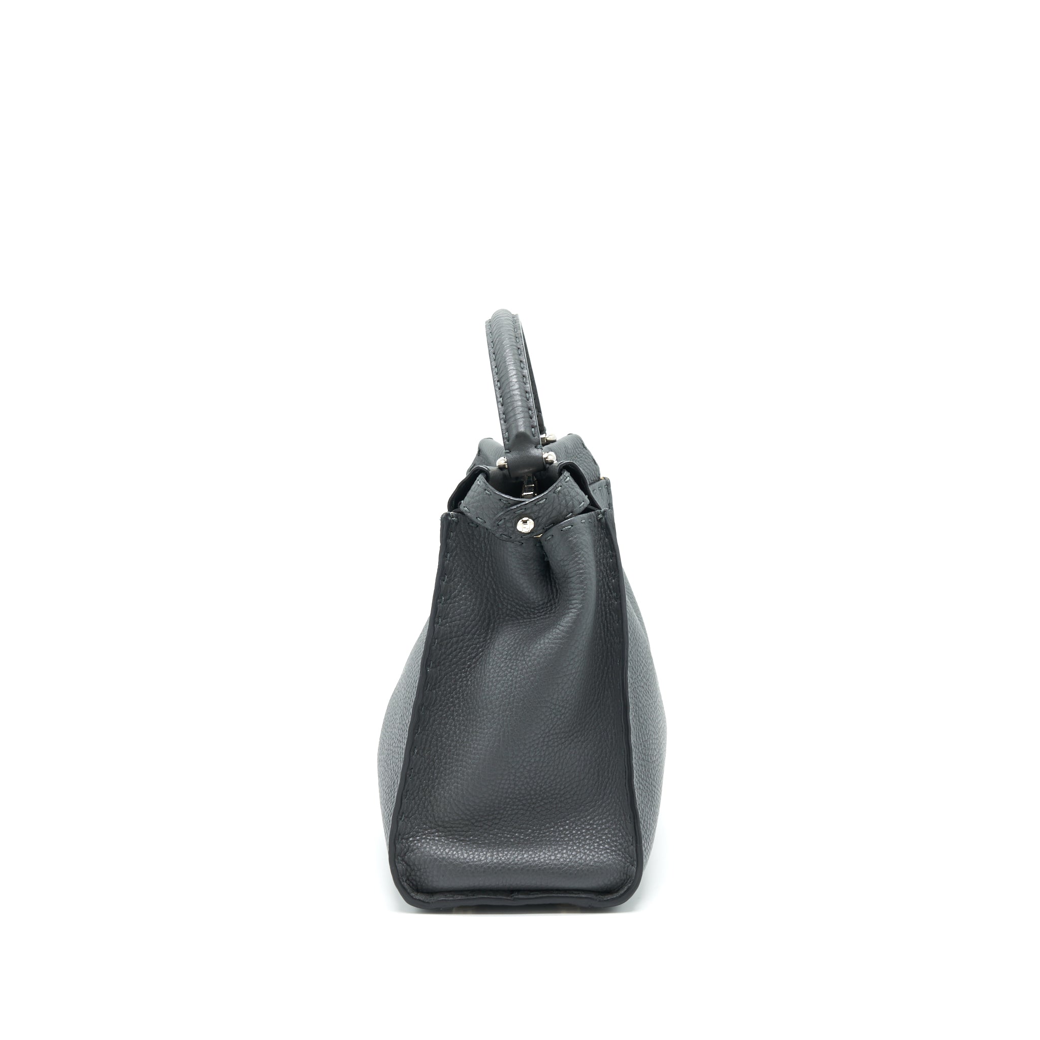 Fendi Grained Calfskin Medium Peekaboo Tote Bag Dark Grey SHW