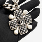 Chanel 2022 CC Pendant Chocker with Pearl and Crystal Silver Tone