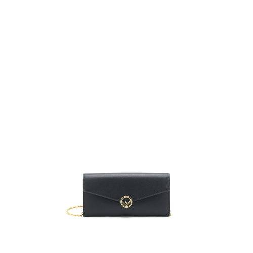 Fendi Grained Calfskin Wallet with Chain Black GHW