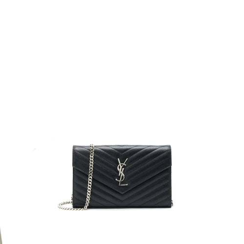 Saint Laurent Envelope Chain Wallet Black with SHW