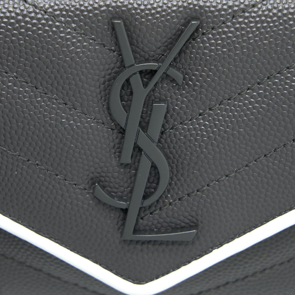 Saint Laurent Small Flap Wallet Grained Calfskin Grey/White SHW