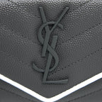 Saint Laurent Small Flap Wallet Grained Calfskin Grey/White SHW