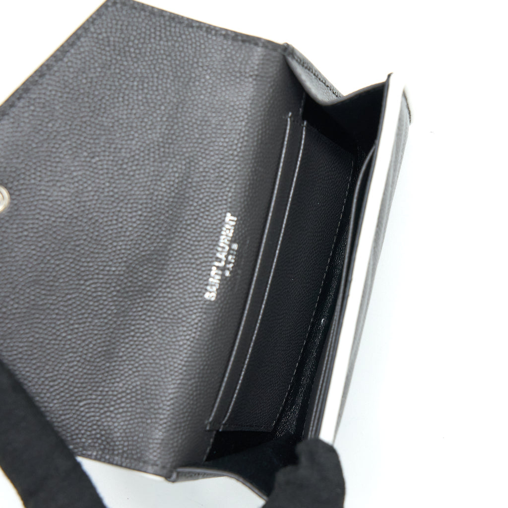 Saint Laurent Small Flap Wallet Grained Calfskin Grey/White SHW