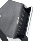 Saint Laurent Small Flap Wallet Grained Calfskin Grey/White SHW