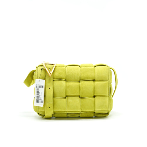 BOTTEGA VENETA CASSETTE PADDED SUEDE MESSAGER BAG GREEN