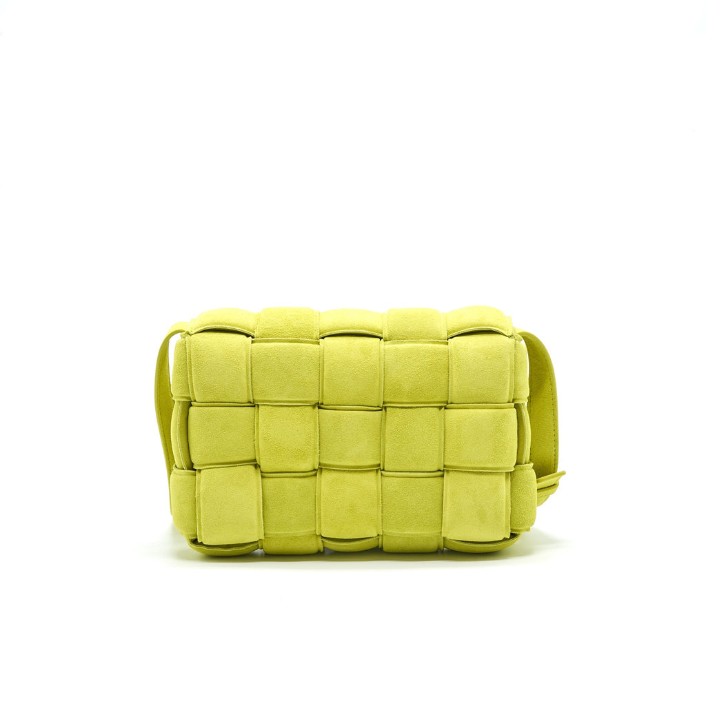 BOTTEGA VENETA CASSETTE PADDED SUEDE MESSAGER BAG GREEN