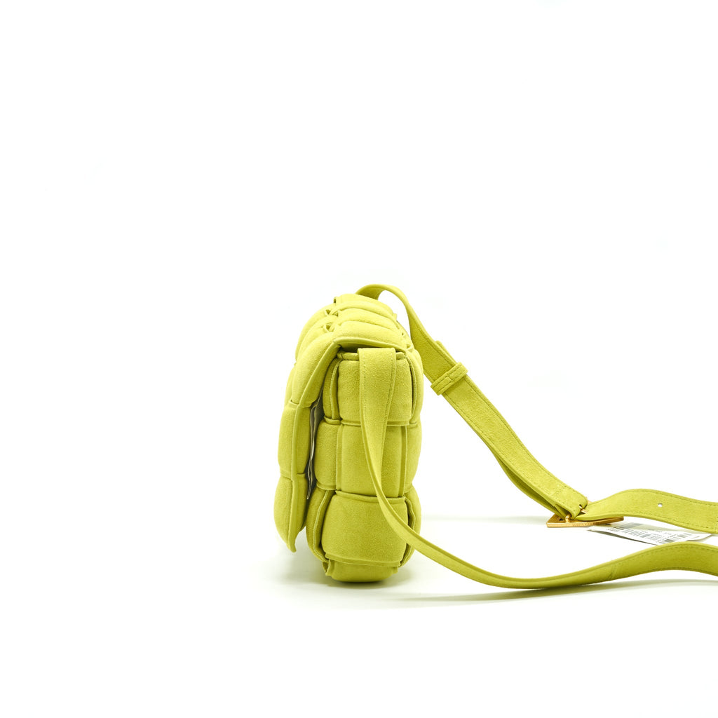 BOTTEGA VENETA CASSETTE PADDED SUEDE MESSAGER BAG GREEN