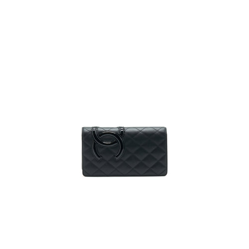 CHANEL Cambon Line Bifold Long Wallet Black