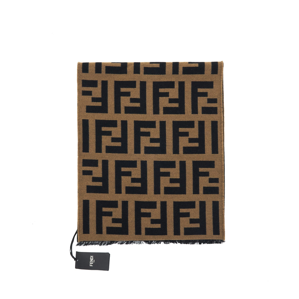 Fendi FF Logo Scarf Wool and Silk Scarf Caramel