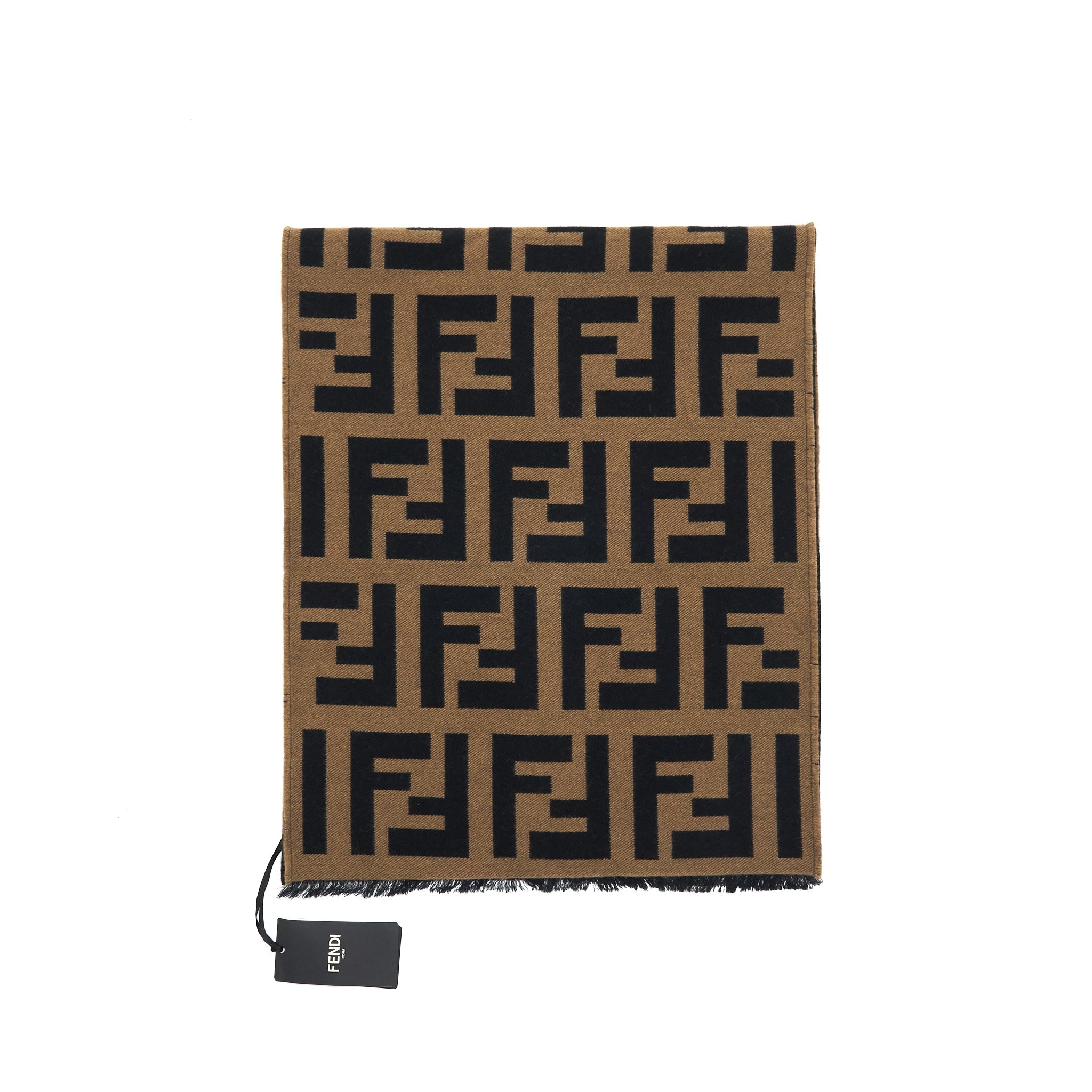 Fendi FF Logo Scarf Wool and Silk Scarf Caramel
