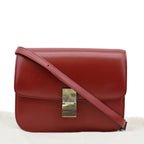 CELINE Classic Box Medium Leather Flap Shoulder Bag Red